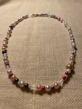 Multi-Color Pearl Bead Necklace - Women Jewelry 17”